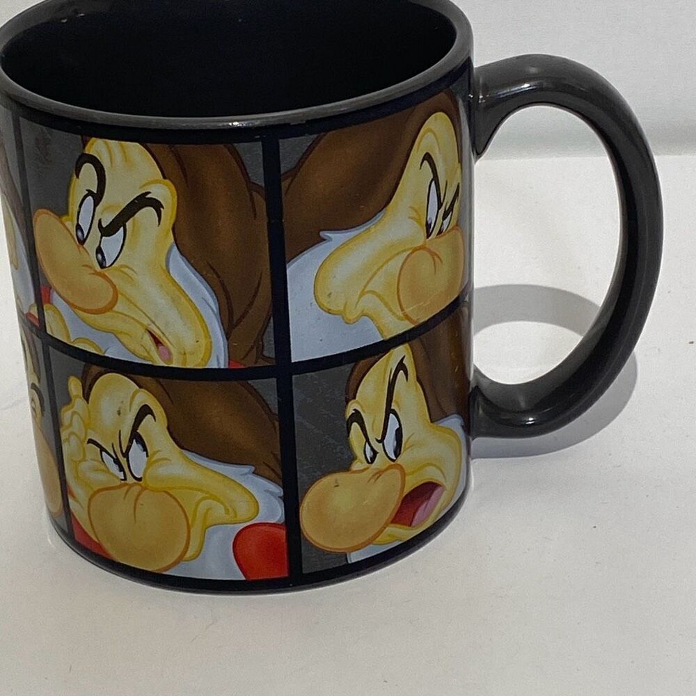 Disney Parks Grumpy Snow White Seven Dwarfs Comic Grid Dark‎ Gray Ceramic Mug